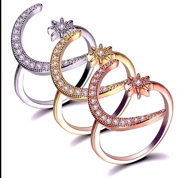 (1 GOLD LEFT!) 18k Gold over S925 Crescent Moon & Star Ring - Picture 5 of 15